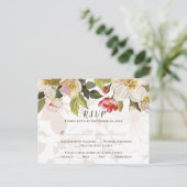 Carte Postale Olive Vert rose Magnolia Fleurs Mariage RSVP (Debout devant)
