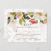 Carte Postale Olive Vert rose Magnolia Fleurs Mariage RSVP (Devant / Derrière)