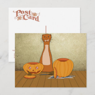 Carte Postale Oliver la loutre sculpte une citrouille