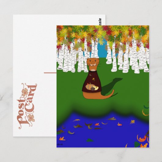 Carte Postale Oliver The Otter at River Wolf Lake à Autumn (Devant / Derrière)