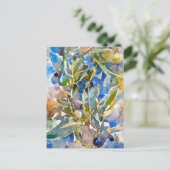 Carte Postale Olives aquarelles sur la branche d'olives. Peint.  (Debout devant)