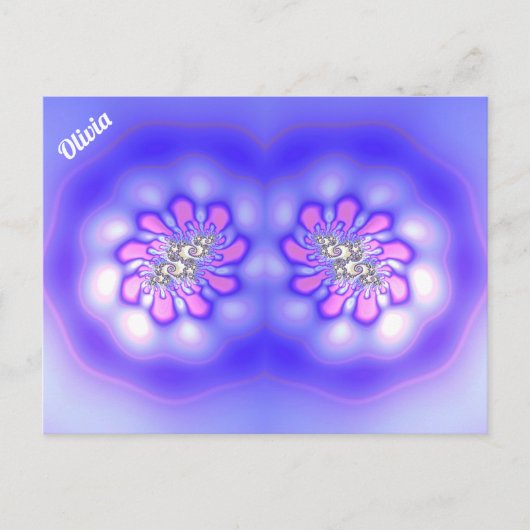 Carte Postale OLIVIA ~ Conception Fractale 3D ~ Rose Bleu Mauve (Devant)