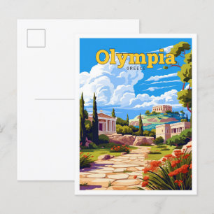 Carte Postale Olympie Grèce Voyage Art Illustration Vintage