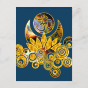 Carte Postale Om Lotus   bleu foncé