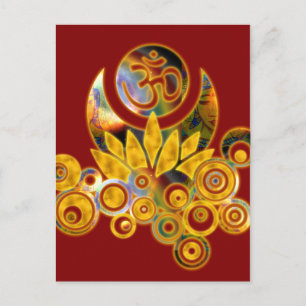 Carte Postale Om Lotus rouge foncé