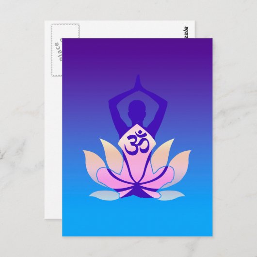 Carte Postale Om Lotus Yoga Pose pourpre teinte (Devant / Derrière)