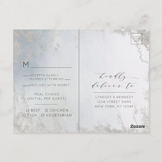Carte Postale Ombre Dusty Blue Frosted Mariage Repas Choix RSVP (Dos)