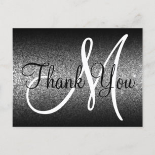Carte Postale Ombre Noir Argent Paillettes Monogramme Merci