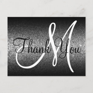 Carte Postale Ombre Noir Argent Paillettes Monogramme Merci