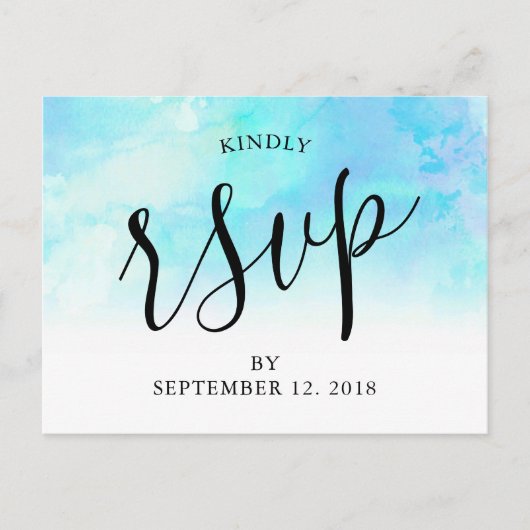 Carte postale Ombre Watercolor Wedding RSVP - Bleu (Devant)