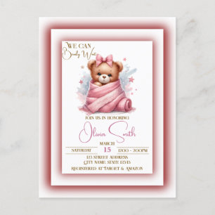 Carte Postale On peut attendre le Baby shower rose