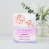 Carte Postale On Peut Attendre Le Baby shower Rose Violet Fille (Debout devant)