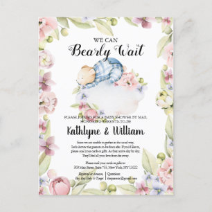 Carte Postale On Peut Attendre Le Baby shower Teddy Bear Garçon