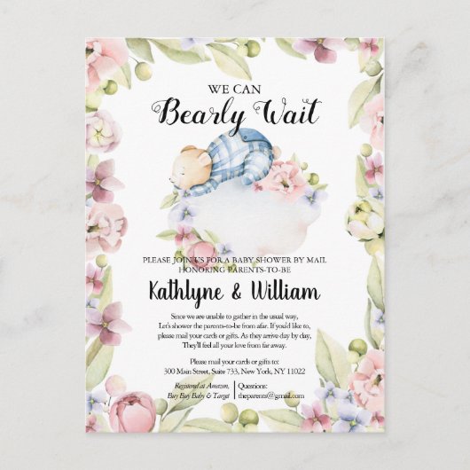 Carte Postale On Peut Attendre Le Baby shower Teddy Bear Garçon (Devant)