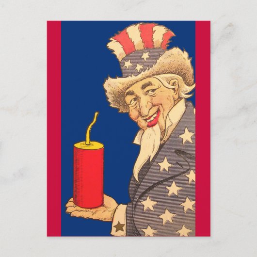 Carte Postale Oncle Sam avec un pétard géant 4 juillet (Devant)