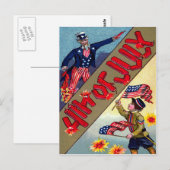 Carte Postale Oncle Sam enfant Drapeau américain Feux d'artifice (Devant / Derrière)