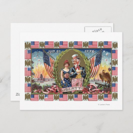 Carte Postale Oncle Sam et Lady Liberty (Devant / Derrière)