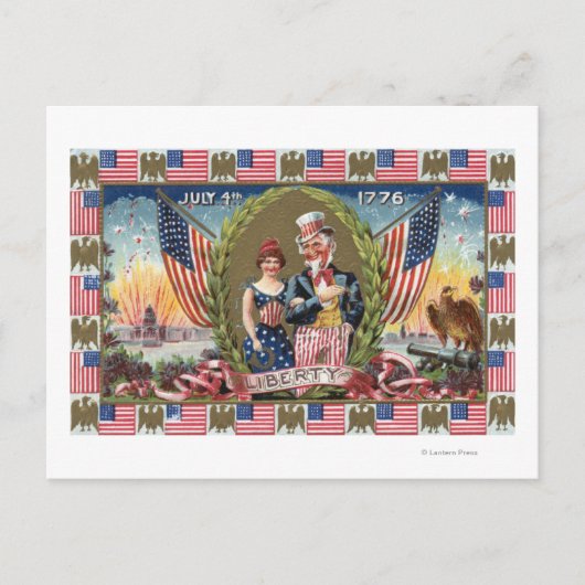 Carte Postale Oncle Sam et Lady Liberty (Devant)