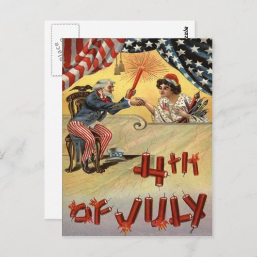 Carte Postale Oncle Sam Fireworks Firecracker US (Devant / Derrière)