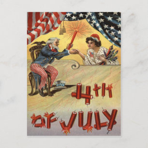 Carte Postale Oncle Sam Fireworks Firecracker US