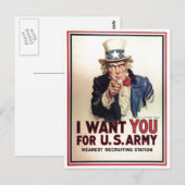 Carte Postale Oncle Sam Je Vous Demande Pour L'Armée Américaine (Devant / Derrière)
