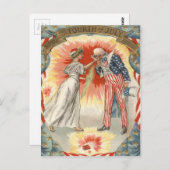 Carte Postale Oncle Sam Lady Liberty États-Unis Drapeau Feu d'ar (Devant / Derrière)