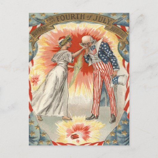 Carte Postale Oncle Sam Lady Liberty États-Unis Drapeau Feu d'ar (Devant)