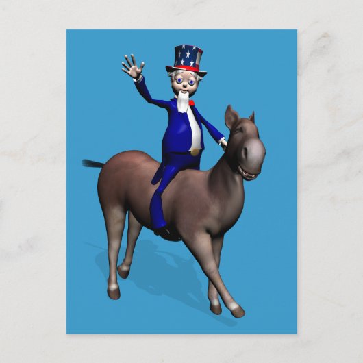 Carte Postale Oncle Sam Riding On Donkey (Devant)