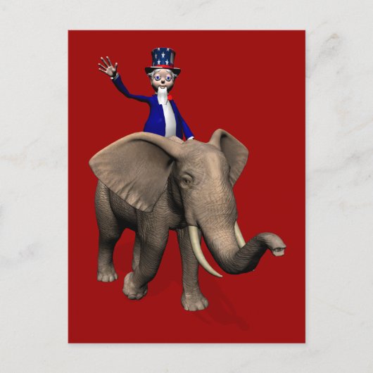 Carte Postale Oncle Sam Riding On Elephant (Devant)
