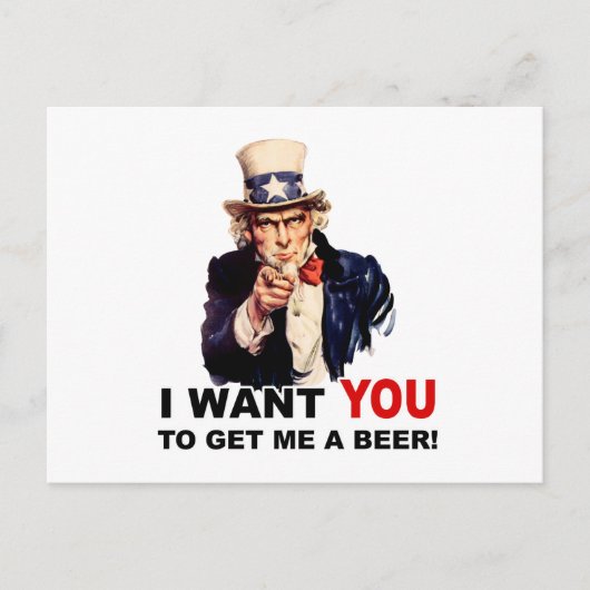 Carte Postale Oncle Sam VEUT QUE TU M'APPORTES UNE BIÈRE (Devant)
