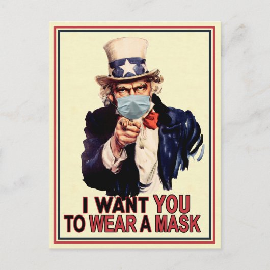 Carte Postale Oncle Sam veut que vous portiez un masque facial U (Devant)