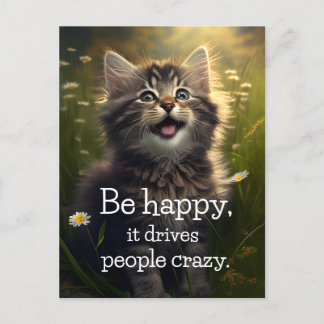 Carte Postale One Happy Fluffy Kitten - Bonheur et folie