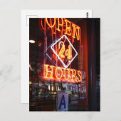 Carte Postale Open 24 Heures Neon Diner Sign New York City NYC (Devant / Derrière)