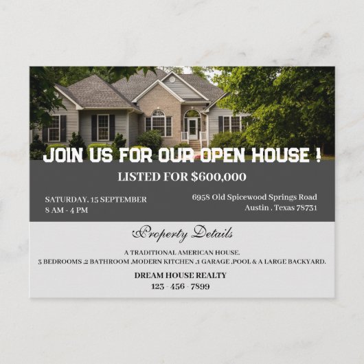Carte Postale Open House de l'immobilier personnalisé (Devant)