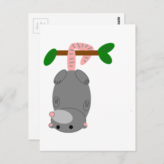 Carte Postale Opossum/Possum suspendu à l'envers par queue (Devant / Derrière)