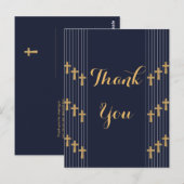 Carte Postale Or bleu marine élégante typographie Merci (Devant / Derrière)