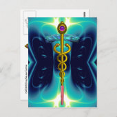 CARTE POSTALE OR CADUCUS MÉDICALE SYMBOLE BLEU TURQUOISE (Devant / Derrière)