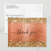 Carte Postale Or Corail Pailleté Orange Merci Anniversaire (Devant / Derrière)