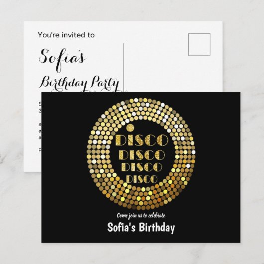 Carte Postale or disco ball Postcard invitation (Devant / Derrière)