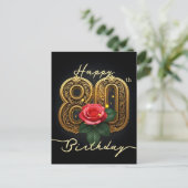 Carte Postale Or Élégant Quatre-Vingtième Fleur Dorée Rose Pâle  (Debout devant)