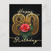 Carte Postale Or Élégant Quatre-Vingtième Fleur Dorée Rose Pâle  (Devant)