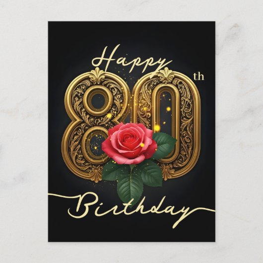 Carte Postale Or Élégant Quatre-Vingtième Fleur Dorée Rose Pâle  (Devant)