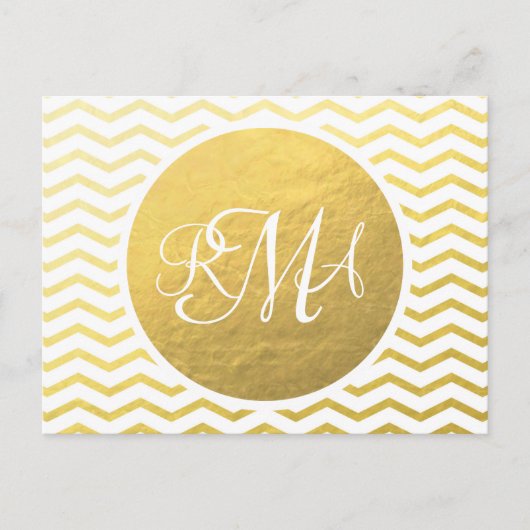 Carte Postale Or et blanc Chevron Monogrammé Personnalisé (Devant)