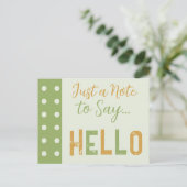 Carte Postale Or et vert, juste un mot pour dire bonjour (Debout devant)