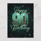 Carte Postale Or étincelant sarcelle 90e anniversaire étape marq (Devant)