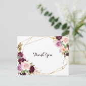 Carte Postale Or Géométrique Vert Bourgogne Merci Floral (Debout devant)