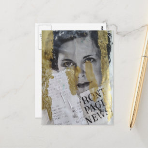 Carte Postale or noir or Front Page News dame collage