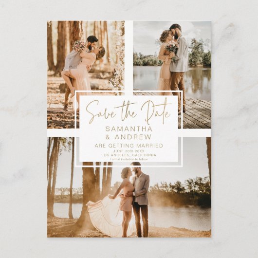 Carte Postale Or simple enregistrer la date 3 photo grille colla (Devant)