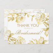 Carte Postale Or simple Floral Bridesmaid Merci (Devant / Derrière)
