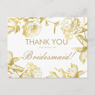 Carte Postale Or simple Floral Bridesmaid Merci